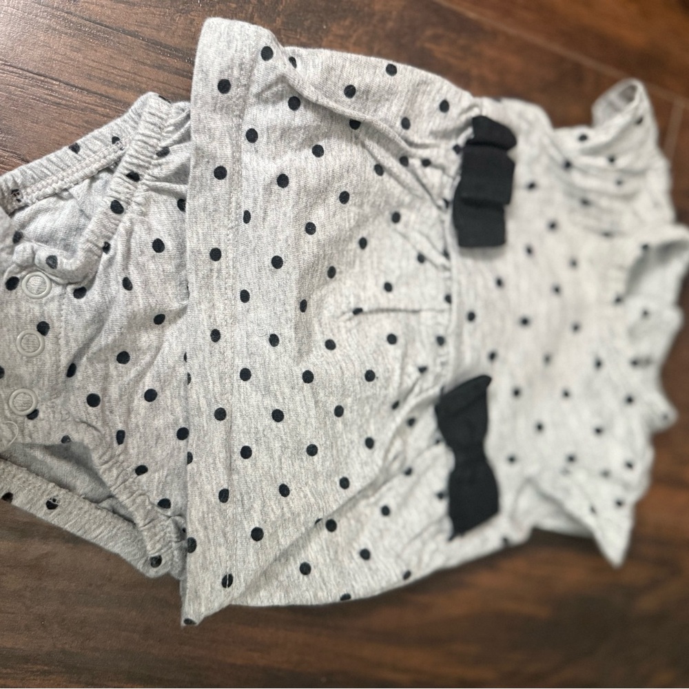 Carter's Gray Baby Romper with Black Polka Dots